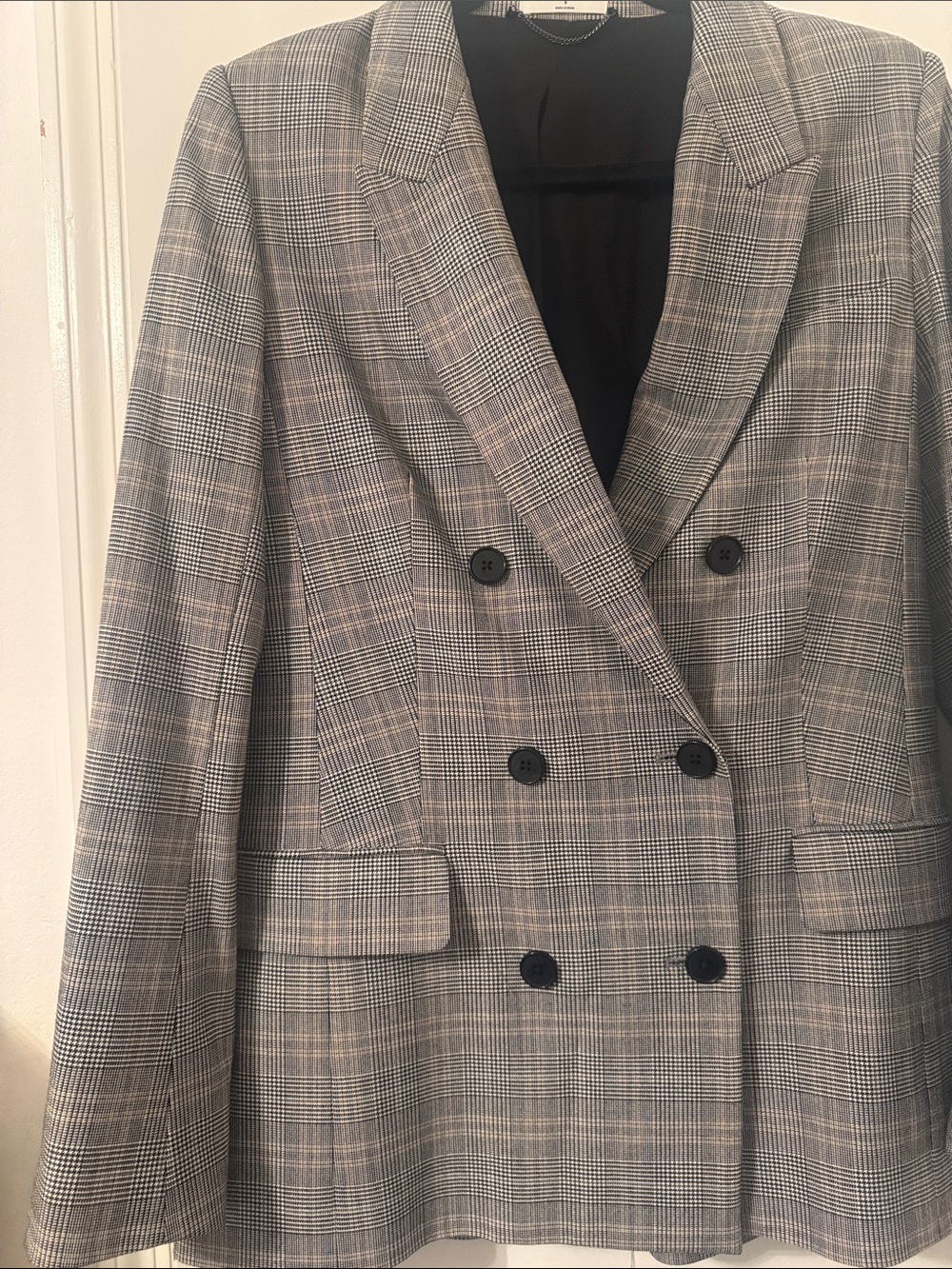 Babaton Gray Plaid Double-Breasted Blazer